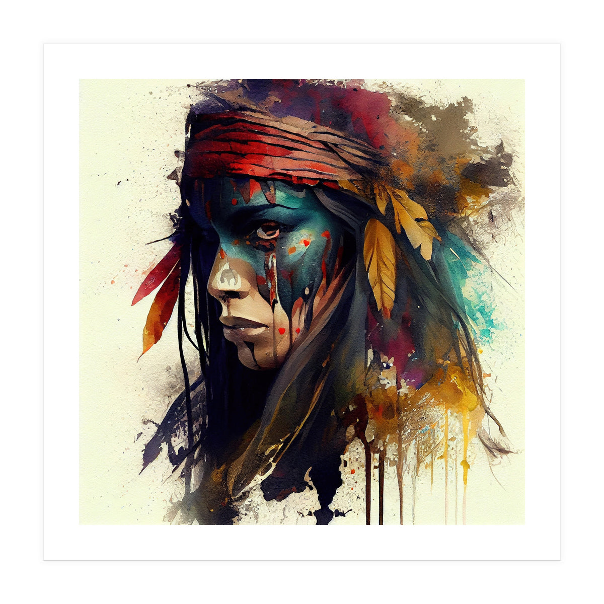 Powerful American Native Warrior Woman #3 (Print Only)