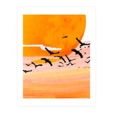 Time Flies, Birds Wildlife Fly Freedom Nature, Sun Sunset Sunrise Positivity Hope Painting, Growth Migrate Gift Animals Blush Sky Bohemian (Print Only) thumbnail