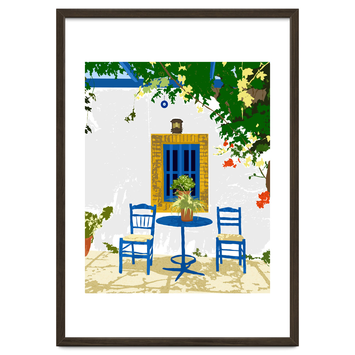 Greek Vacay For Two, Evil Eye Santorini Travel Summer, Eclectic Travel Architecture White Buildings Cafe