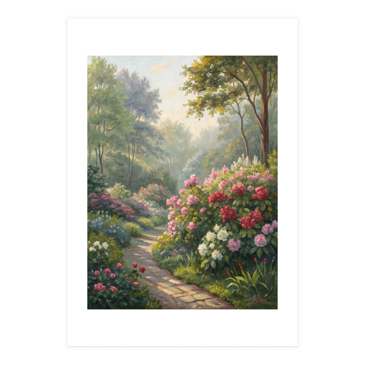 Sunlit Spring Garden Path Oil Painting (Print Only)