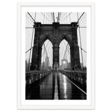 Brooklyn Bridge Black and White, Moody NYC Architecture, Rainy Urban Photography thumbnail