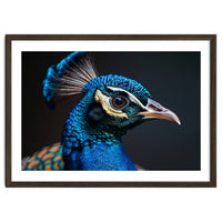 Close Up Peacock Head Blue Green Feather