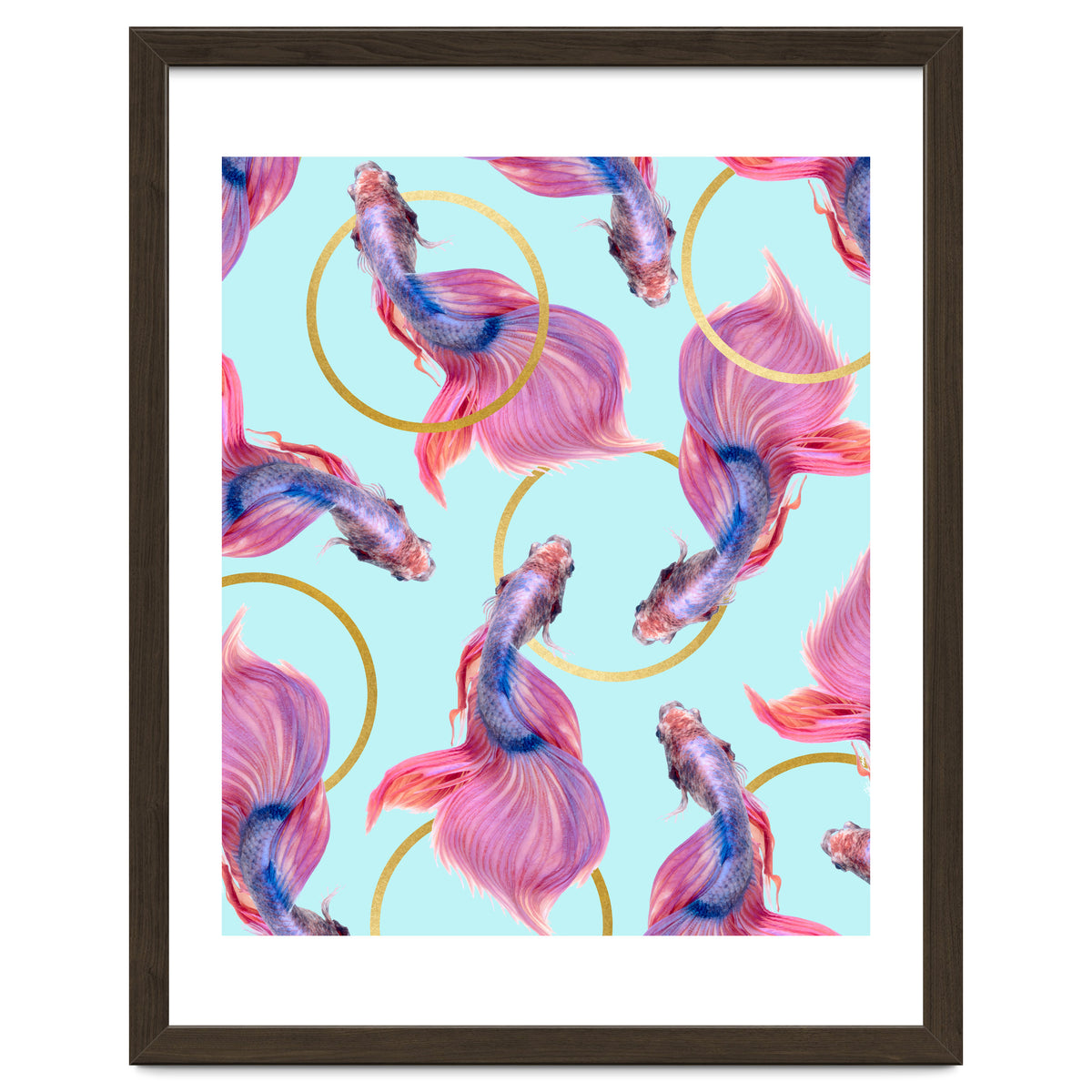 HullaHoops, Eclectic Colorful Fish Graphic Design, Animals Gold Rings Surrealism Quirky