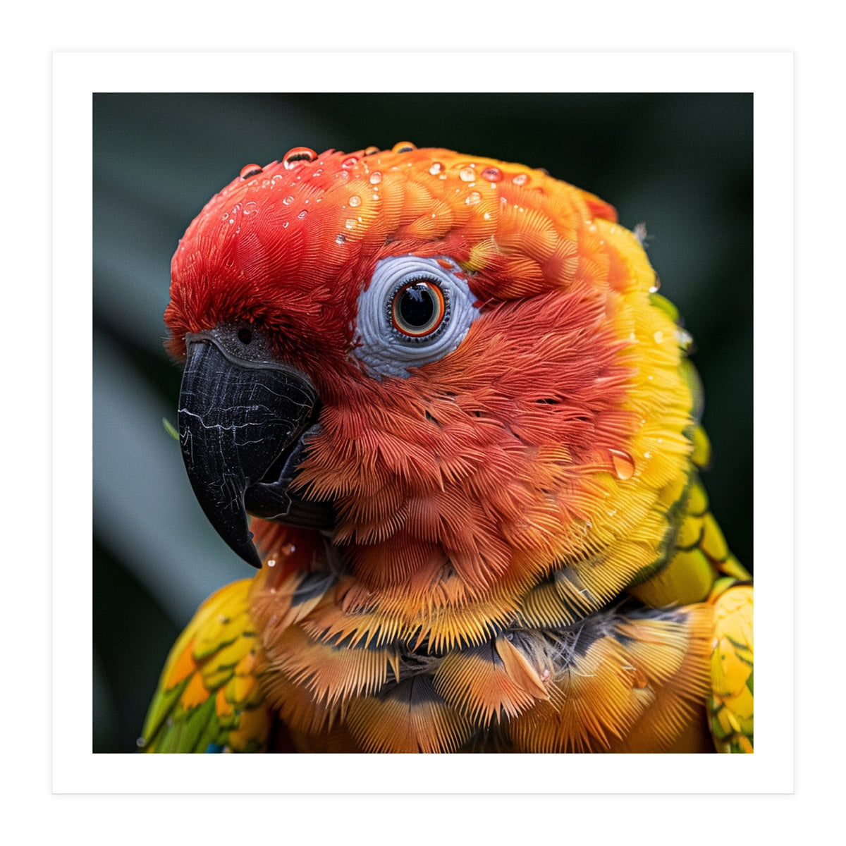 Sun Conure Parrot Bird With Water Droplets (Print Only)