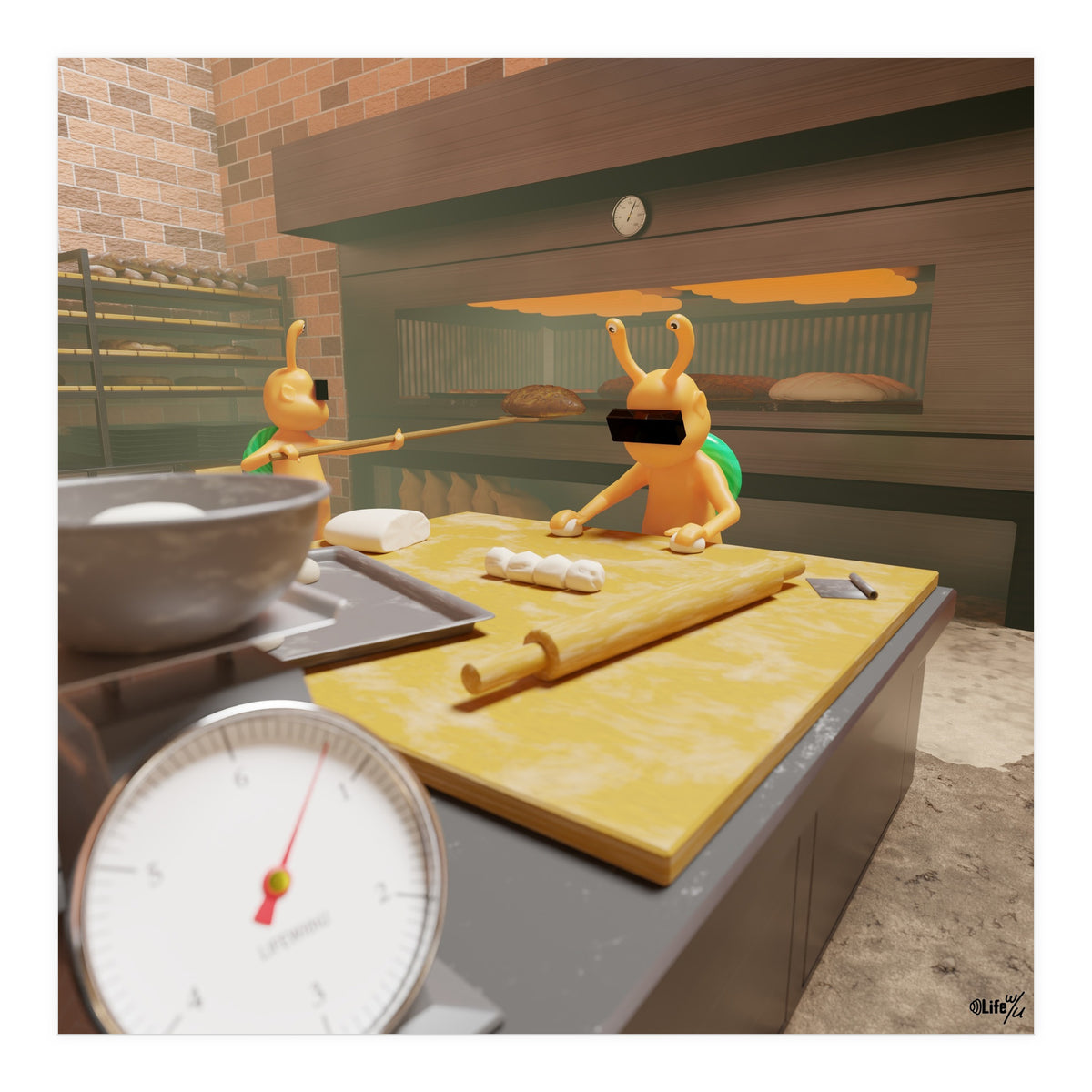 Bakery "Kneading the Dough" (Lwuba 030 Bakery 01) (Print Only)