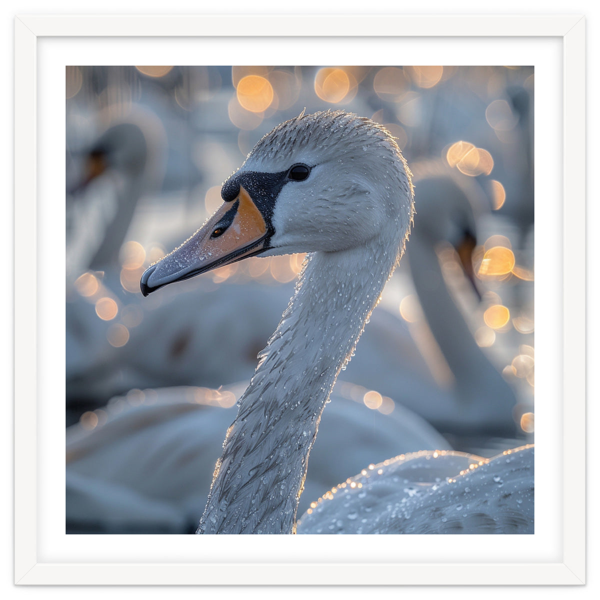 Majestic Swan Close Up With Water Droplets