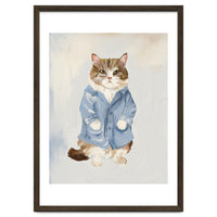Sir James fluffy Tom cat in his blue pajamas oils