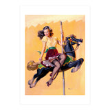 Pinup Sexy Girl Riding A Wooden Horse (Print Only) thumbnail