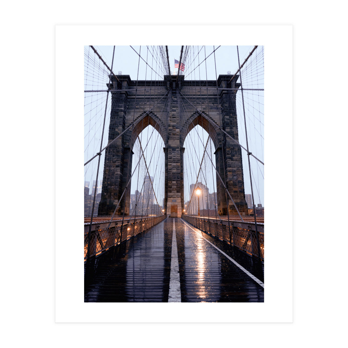 Brooklyn Bridge, USA, Moody NYC Architecture, Rainy Urban Photography (Print Only)