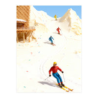 Skiing on Ice Cream Mountains, Miniature Skiers Winter Art Print for Kitchen Decor (Print Only)