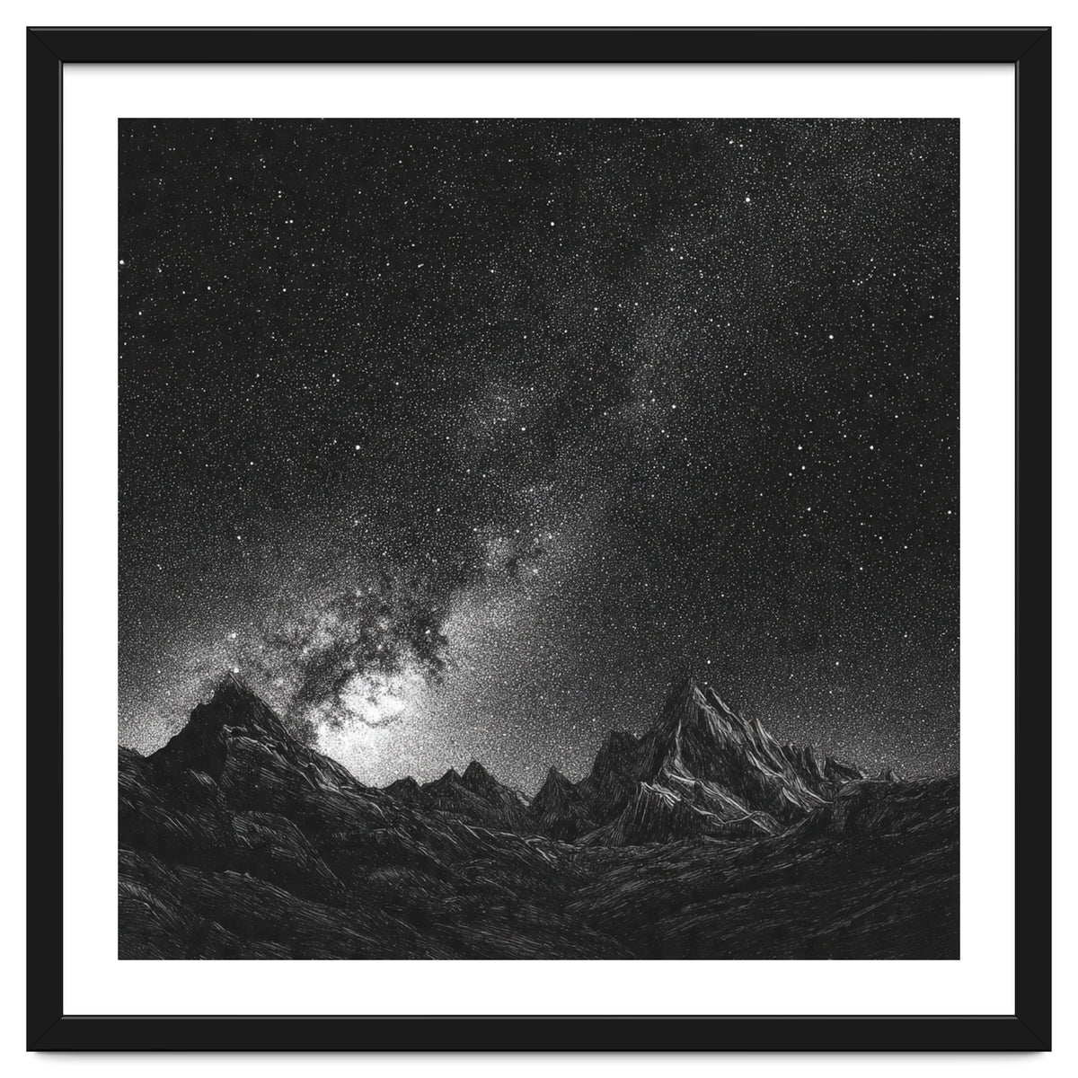 Starlit Mountain Majesty: Detailed Monochrome Milky Way
