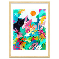 The Black Panther, Tropical Jungle Watercolor Painting, Botanical Forest Colorful Bohemian Illustration, Tiger Leopard Cheetah Animals