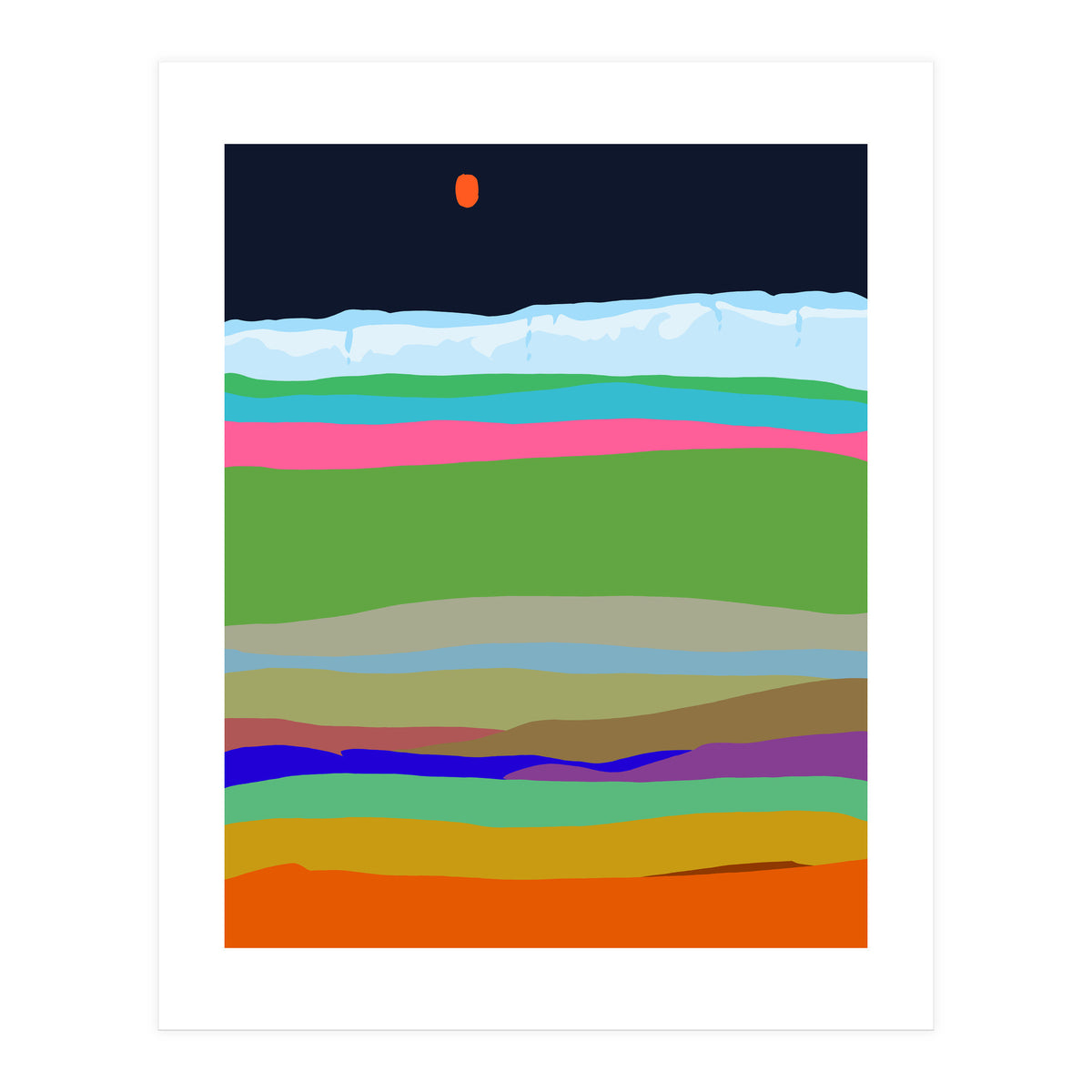 Iceland, Abstract Nature Travel Landscape, Eclectic Rainbow Retro Concept, Colorful Boho Modern Contemporary (Print Only)