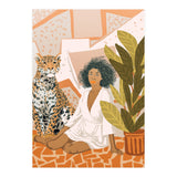 House Guest | Modern Bohemian Black Woman | Urban Jungle Decor | Wild Cat Leopard Pet | Plant Lady (Print Only) thumbnail
