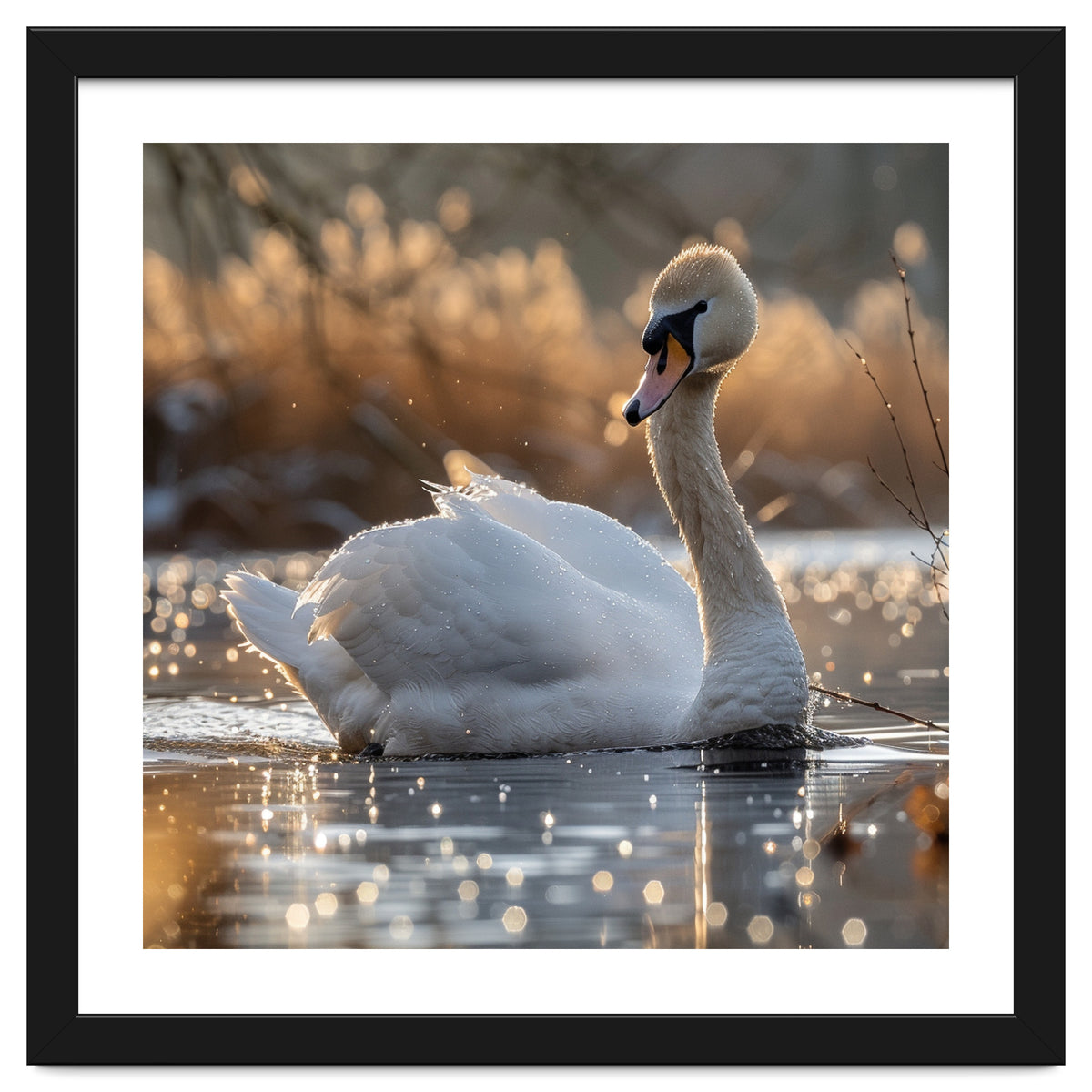 Majestic Swan On Calm Water During Sunset Nature Scene