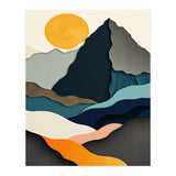 Minimalist Layered Mountain Landscape with Golden Sun (Print Only) thumbnail