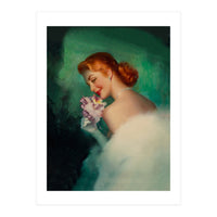 Portrait Of A Pinup Bride In White Dress And A Flower Boukuet (Print Only)