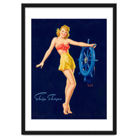 Pinup Girl Is Posing With A Steering Wheel