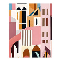 Moroccan City, Pastel Architecture Cityscape Buildings, Travel Eclectic Modern Bohemian Houses (Print Only)