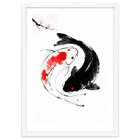 Yin Yang Koi Fish, Black and White Japanese Ink Painting Zen Wall Art, Yin Yang, YIN & YANG
