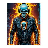 Fiery Skeleton Biker In Headphones (Print Only) thumbnail