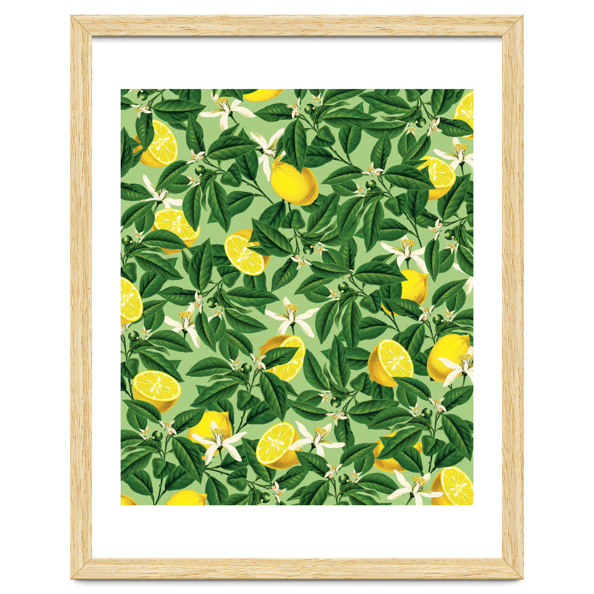 Lemonade Garden, Green Fresh Lemon Botanical Illustration, Vibrant Summer Tropical Fruit Nature