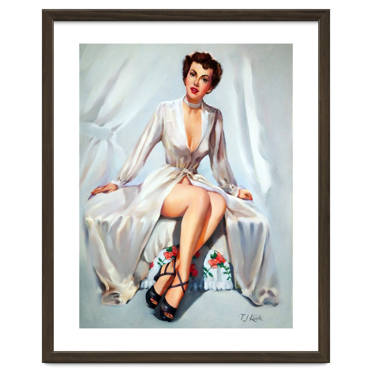 Beautiful Sexy Pinup In Posing Long White Dress