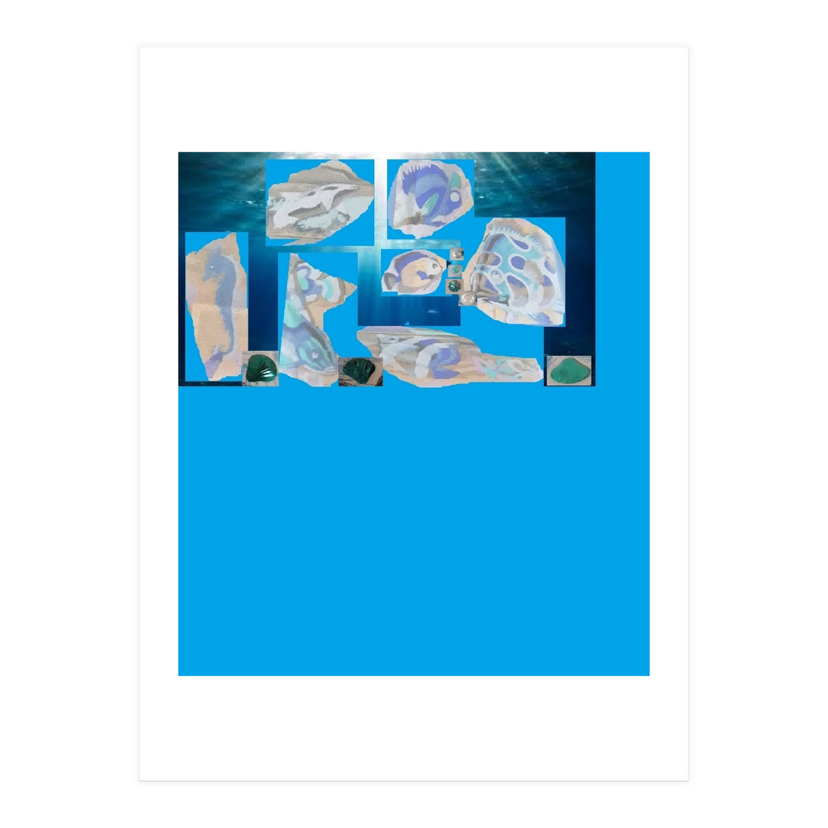 Collage Of Fishes Painted And Reversed On A Deep Blue Sea Canvas (Print Only)