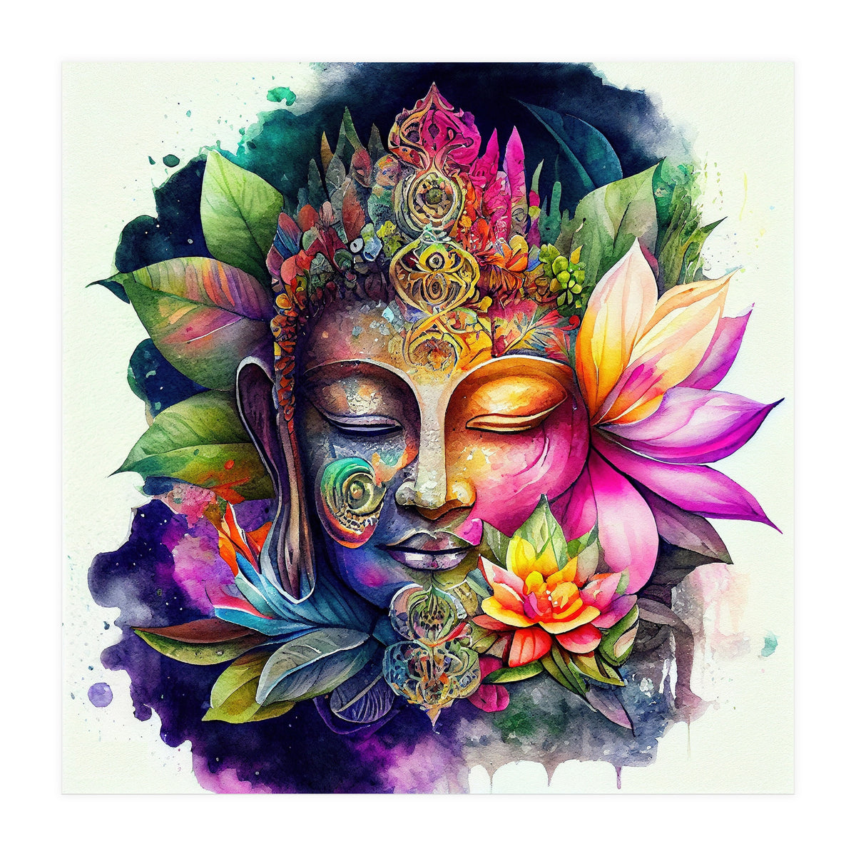 Floral Awakening Buddha (Print Only)