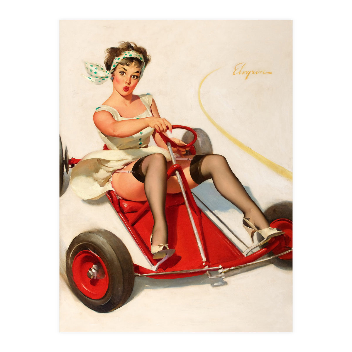 Pinup Sexy Girl On A Go Cart Car (Print Only)