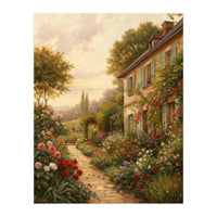Idyllic Sunlit Cottage Garden Oil Painting (Print Only)