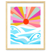 Boho Sunrise, Bohemian Abstract Landscape Nature, Colorful Illustration Ocean Sea Beach Summer, Positive Vibes Mindset