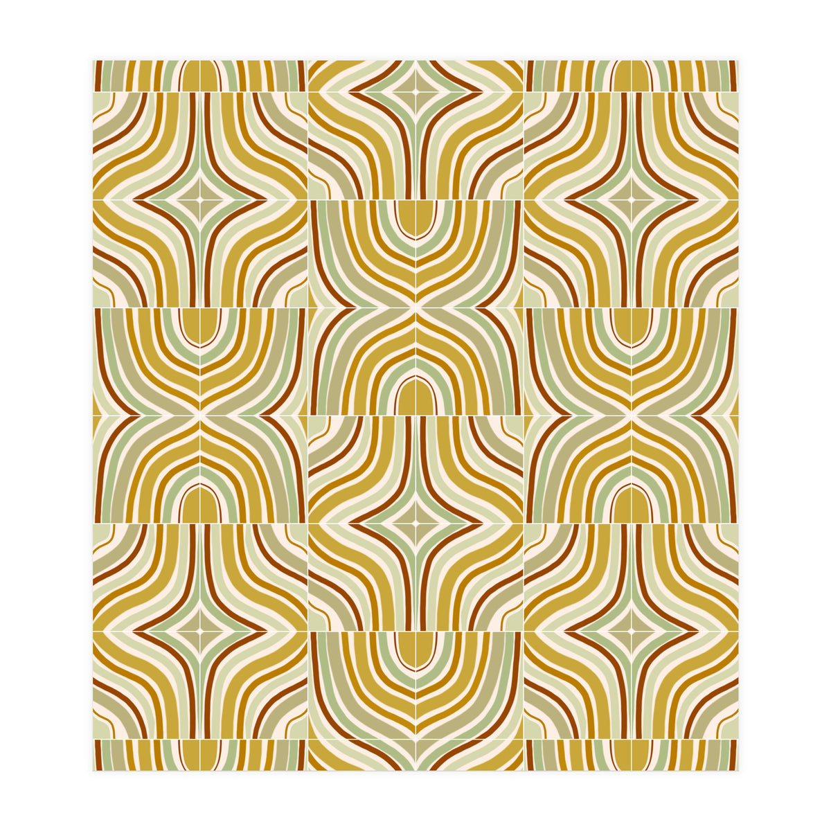 Ochre Retro Marbled Tiles (Print Only)
