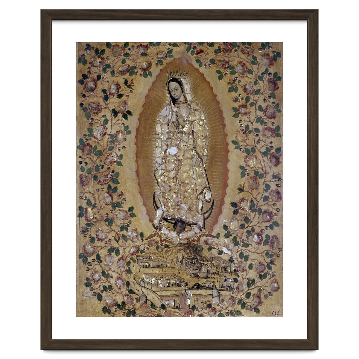 VIRGIN DE GUADALUPE - 1697 - ENCONCHADO PAINTING. JUAN y MIGUEL GONZALEZ PINTORES siglo XVII.