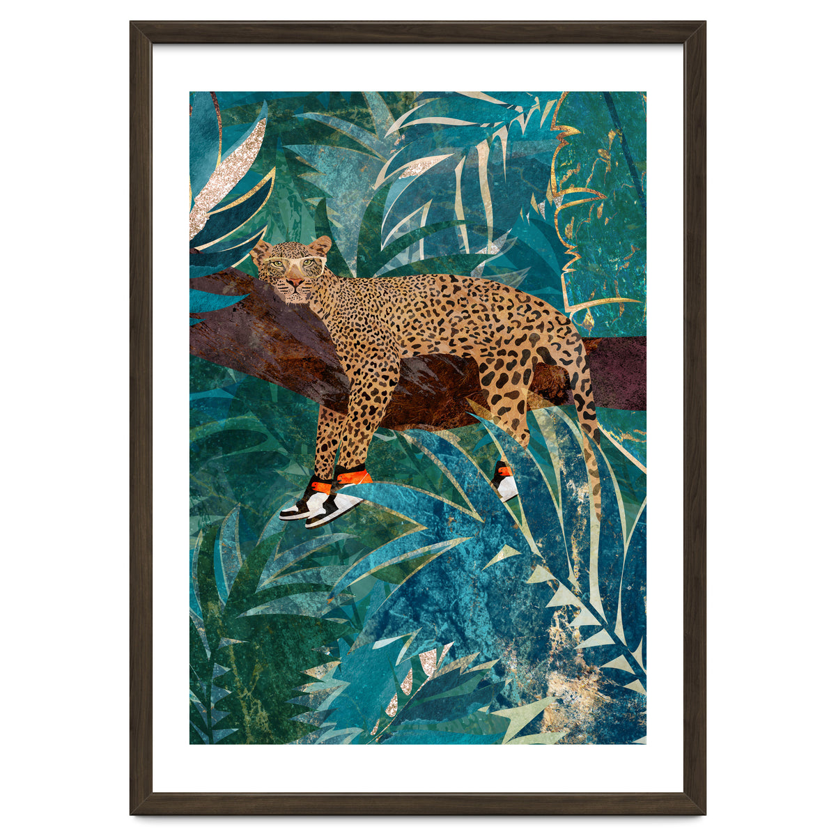 Leopard wearing shoes in the jungle