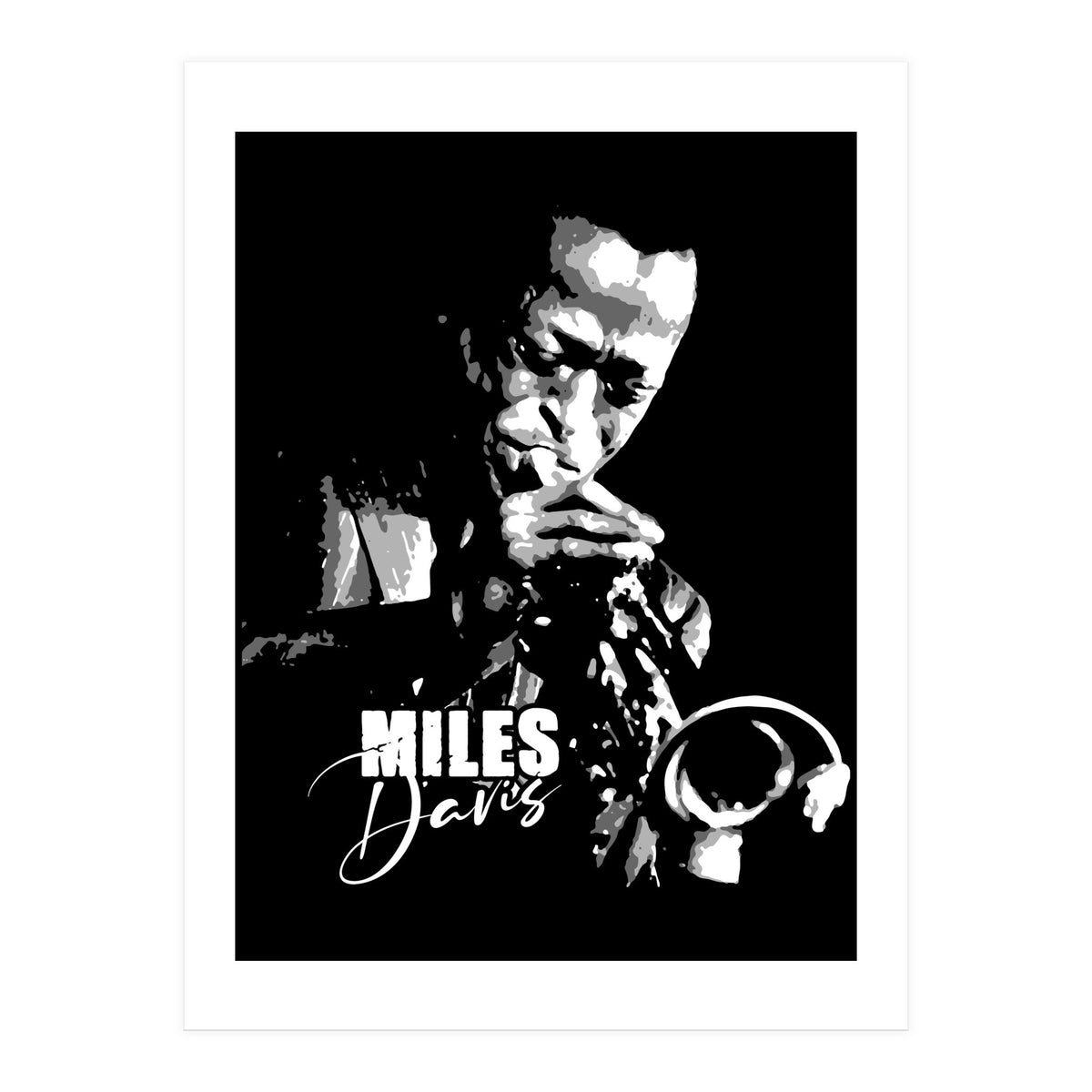 Miles Davis American Jazz Trumpeter in Grayscale (Print Only)