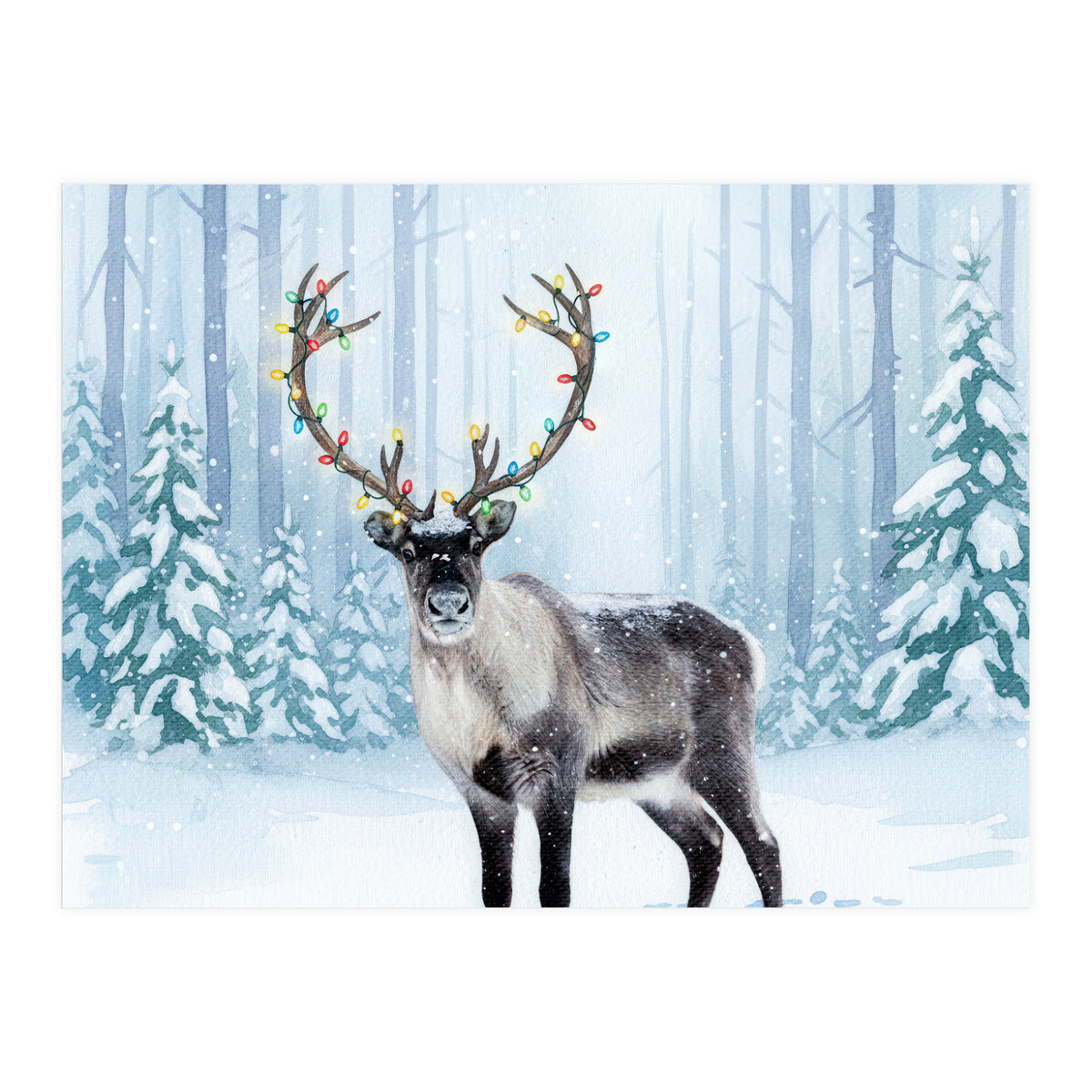 Reindeer with Christmas Lights, Deer Magical Winter Art  (Print Only)