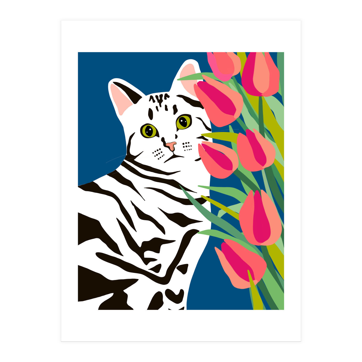 The Poser, Cat Cute Pet Animals Illustration, Pop Of Color Eclectic Pets Bohemian Contemporary Still Life (Print Only)