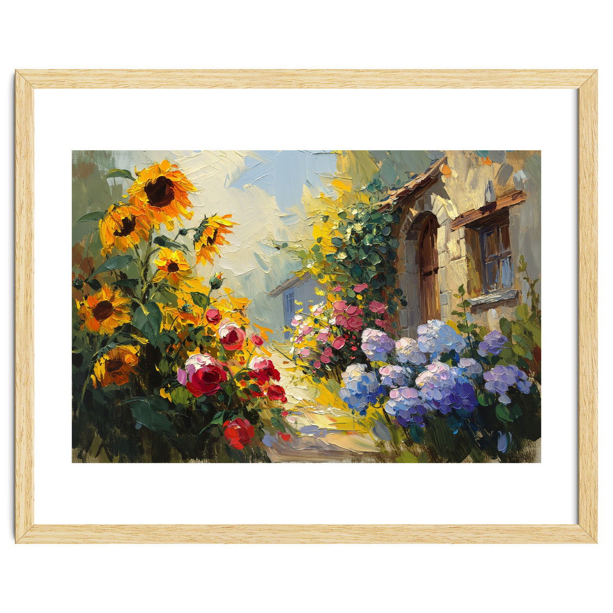 Vibrant Summer Cottage Garden Oil Painting