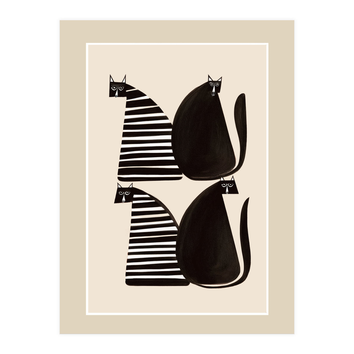 Minimalist Cats In Black And White (Print Only)