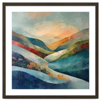 Abstract Mountain Landscape Painting with Textured Rolling Hills