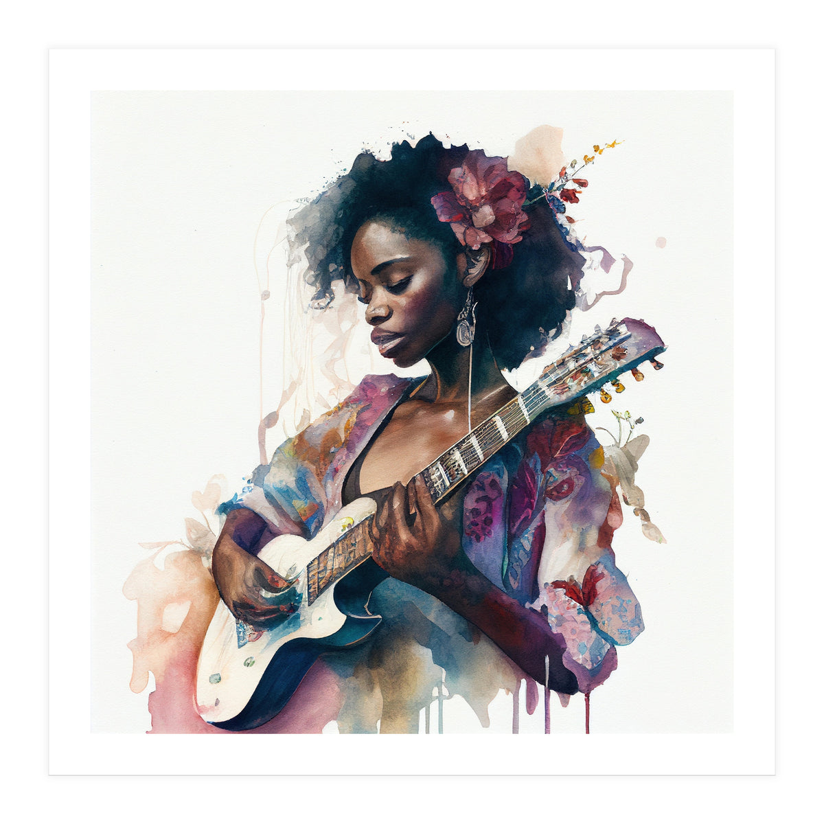 Watercolor Musician Woman #2 (Print Only)