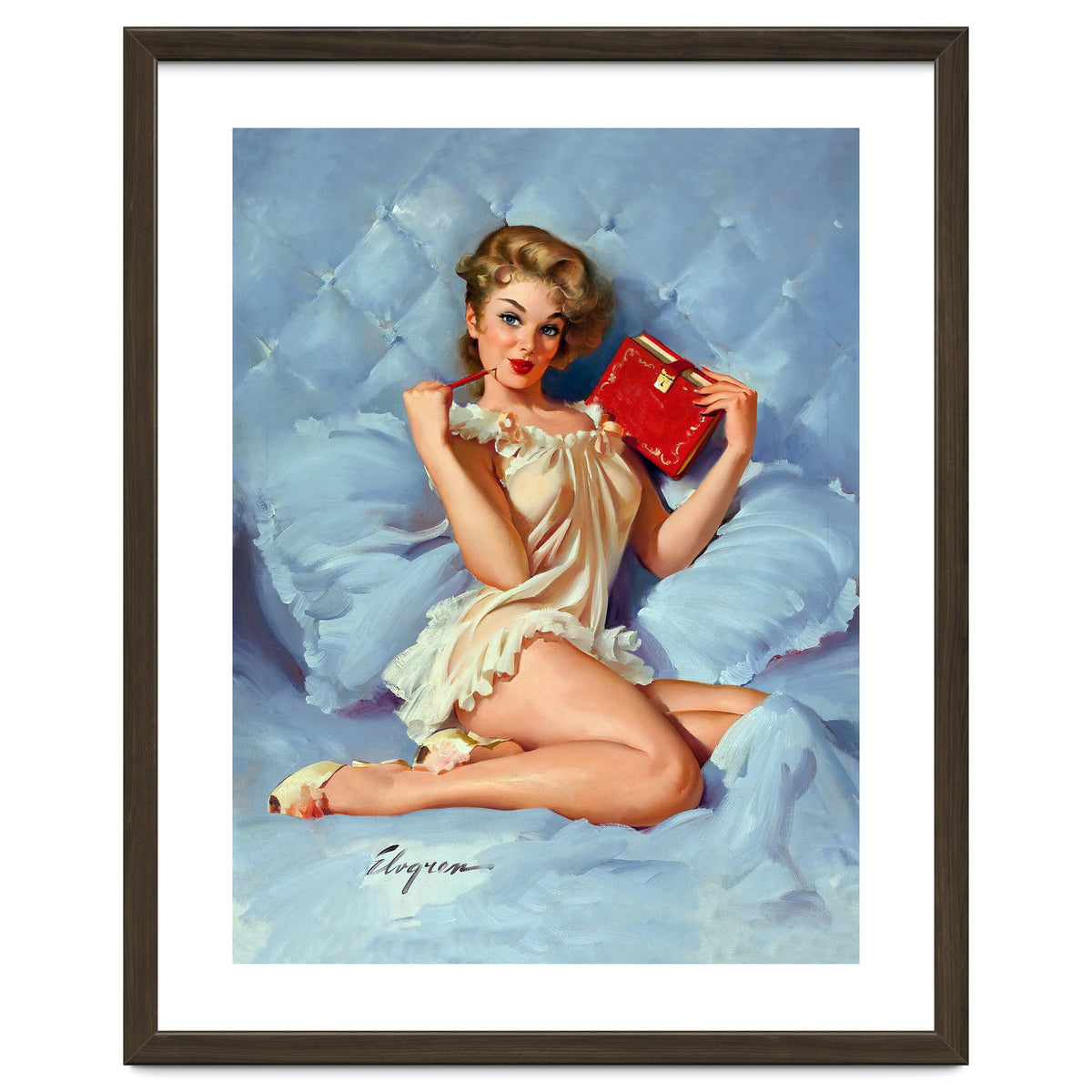 Pinup Sexy Girl Posing With Her Red Book