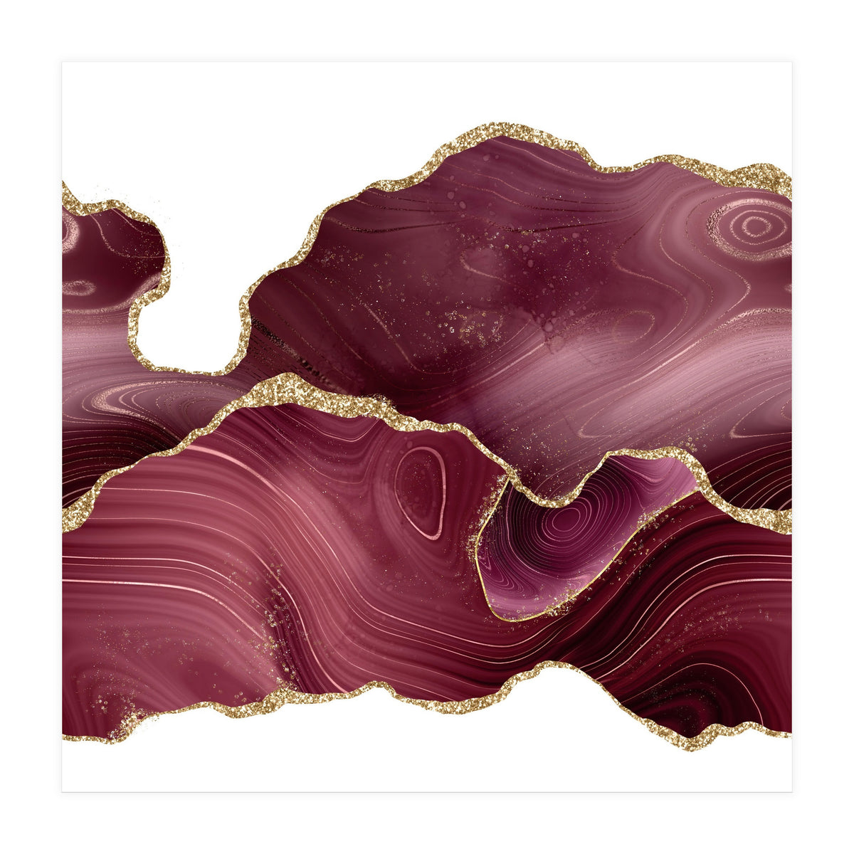 Burgundy & Gold Glitter Agate Texture 08  (Print Only)