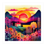 Folk Sunset Over Mountain Lake (Print Only) thumbnail