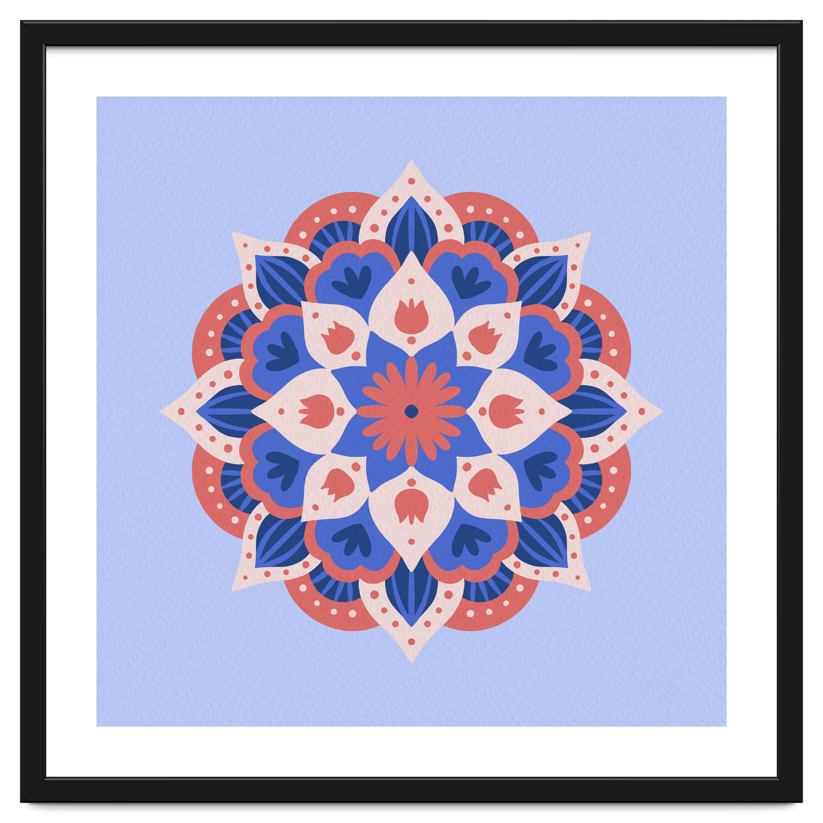Mandala flower - blue and coral