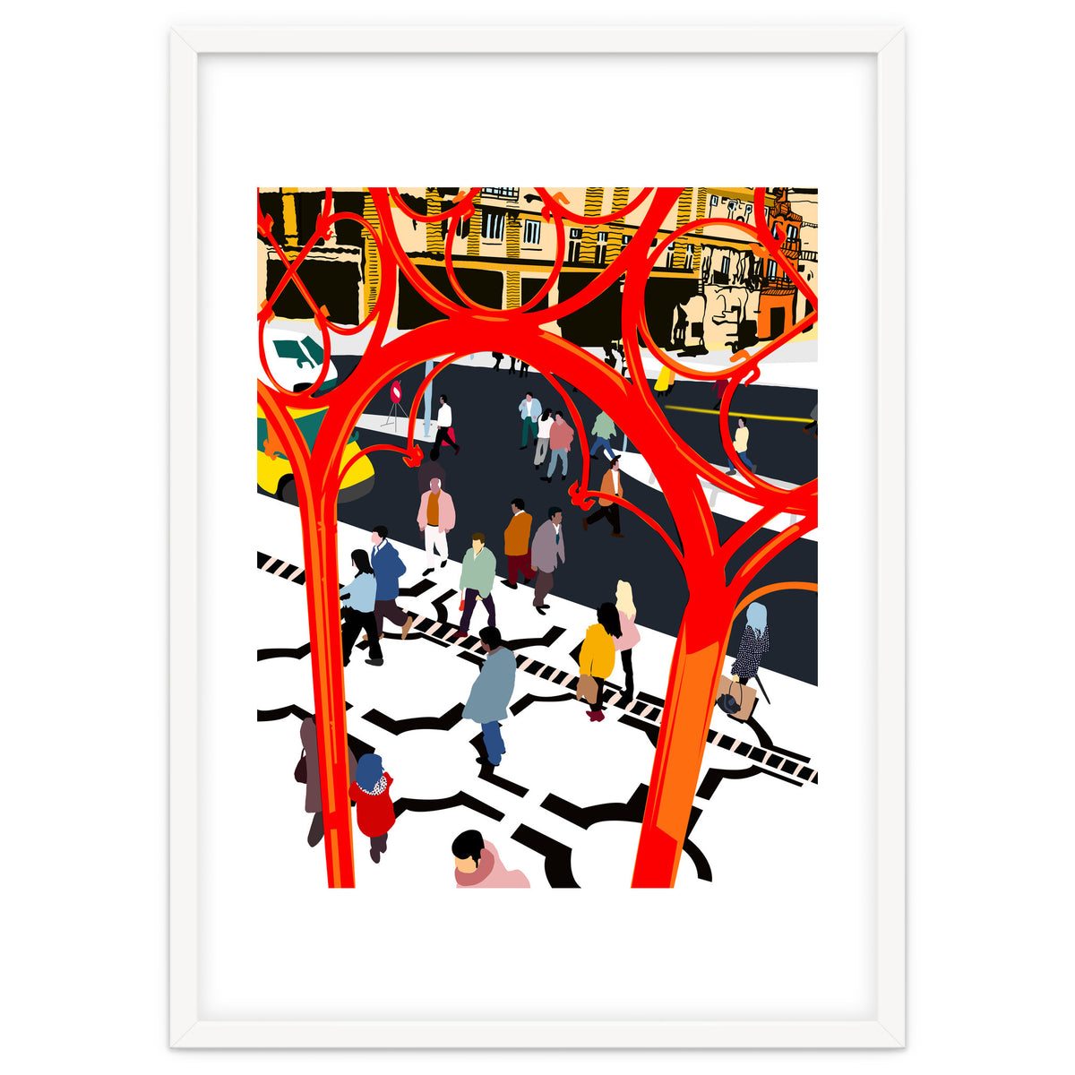 City Street, Eclectic Architecture Buildings Busy New York, People Work Office Daily Life Boho Contemporary Traffic Gifts