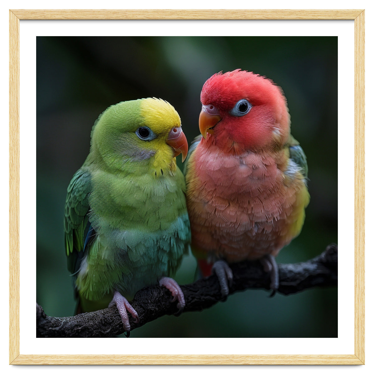 Two Lovebirds Sitting Together On A Branch