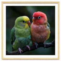 Two Lovebirds Sitting Together On A Branch