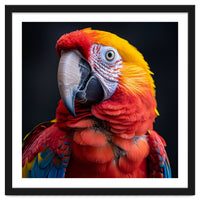 Scarlet Macaw Parrot Head Detailed Portrait Black